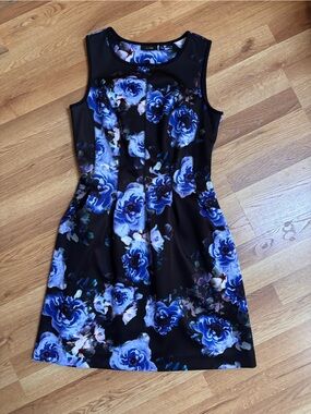Apt. 9 Blue Floral Scuba Fit and Flare Dress With Pockets Size Small